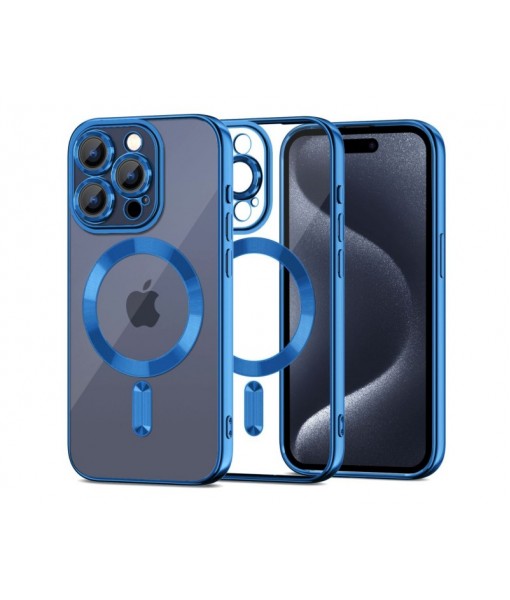 Husa iPhone 15 Pro Max, Tech Protect, Magshine Magsafe, Transparenta Navy Blue